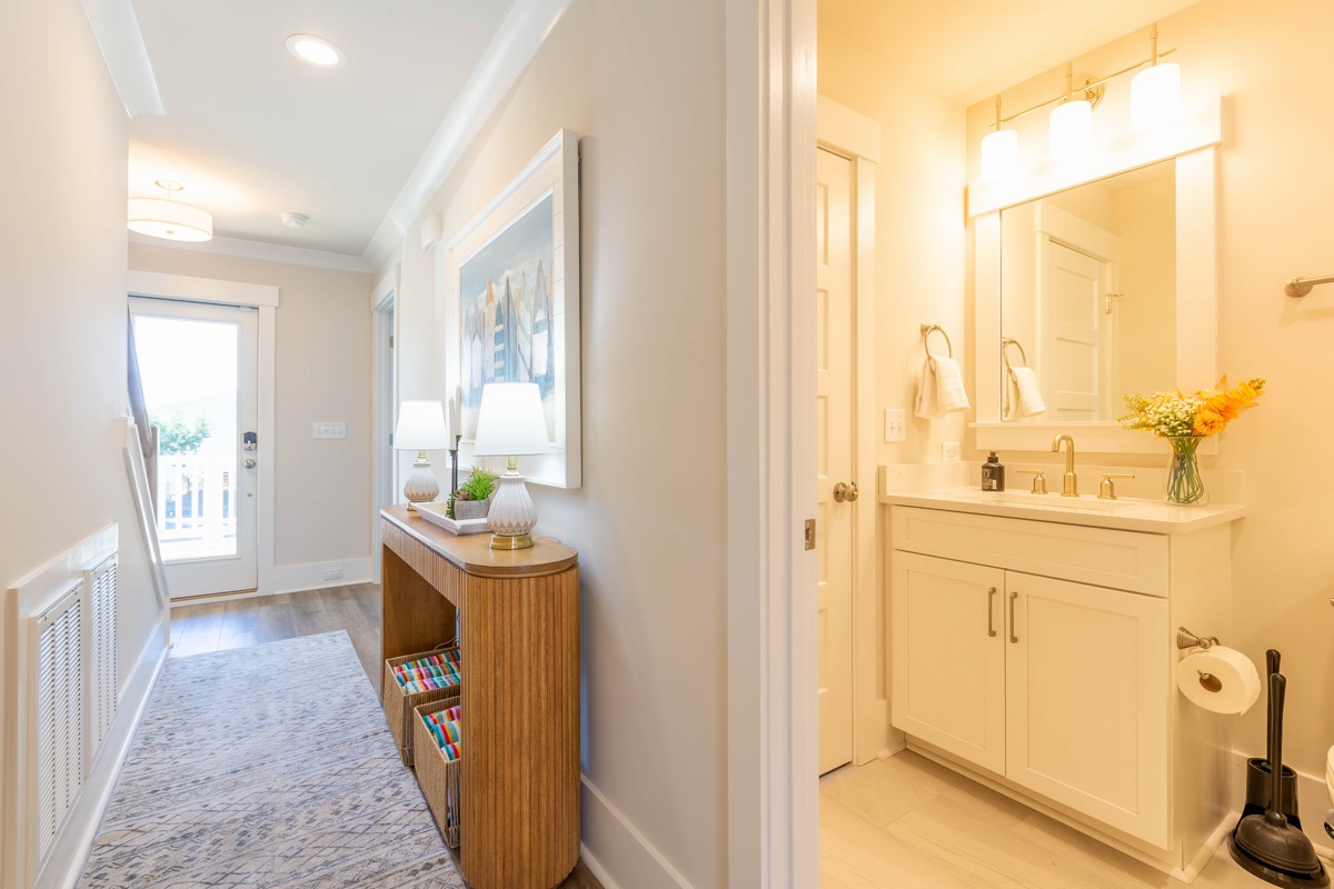Hallway and bathroom